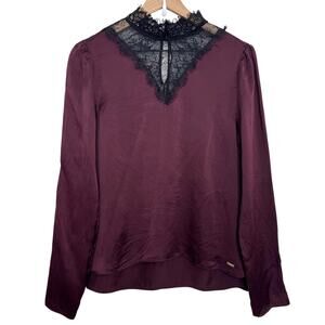 Armani Exchange Victoria Blouse Top Purple & Black Lace Silk Size Medium